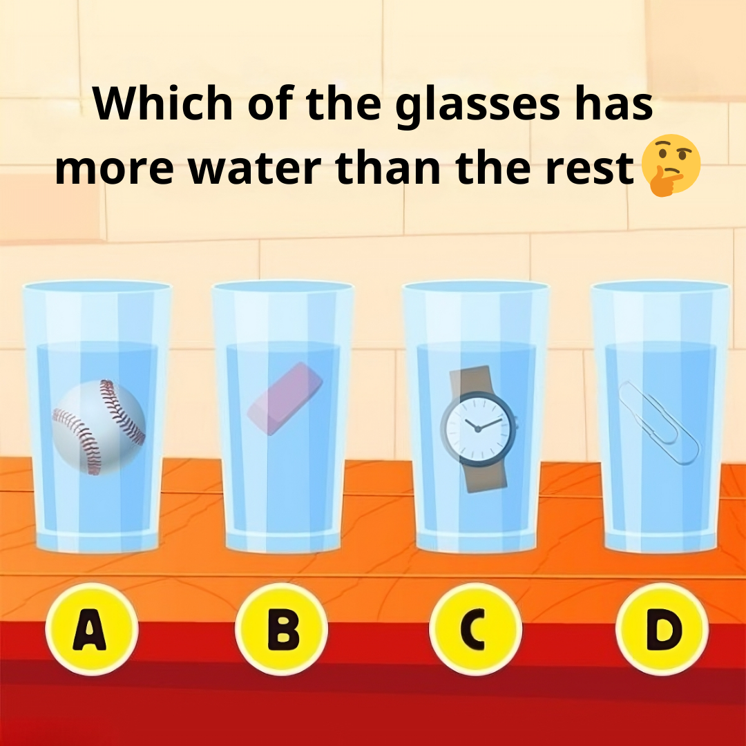 Which of the glasses has more water than the rest?