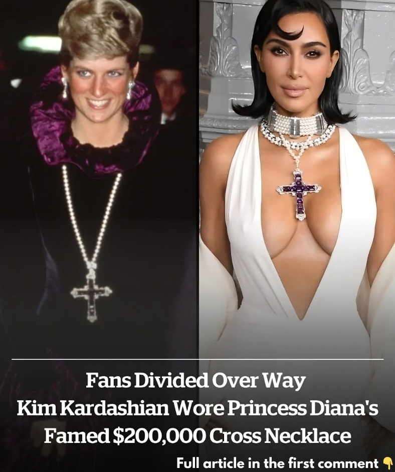 Fans divided after Kim Kardashian wears 0,000 cross necklace famously worn by Princess Diana