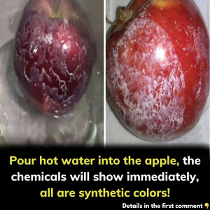 Pour hot water into the apple, the chemicals will show immediately