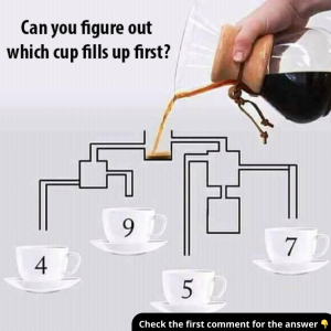 Can You Solve This Coffee Puzzle? Tell Us Which Cup Gets Filled First and Why!