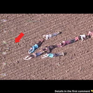 Children form human arrow – help police helicopter catch suspects