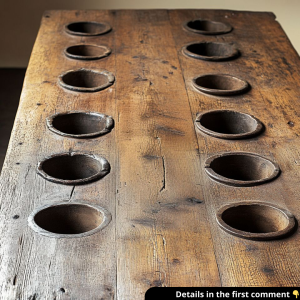 Large antique wooden table featuring 12 built-in bowls. Purchased in the Netherlands, dating back to 1893. Anyone know what this is for?