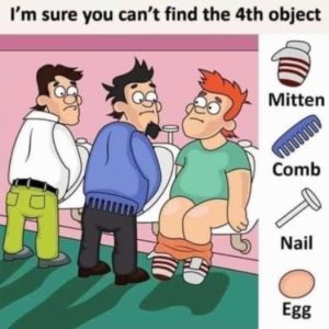 Find Mitten, Comb, Nail, Egg.I’m sure you can’t find the 4th object