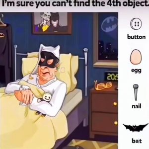 Find Button, Egg, Nail, Bat