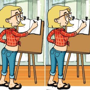 There are a differences between the artist at work pictures. Can you find them all in 5 seconds
